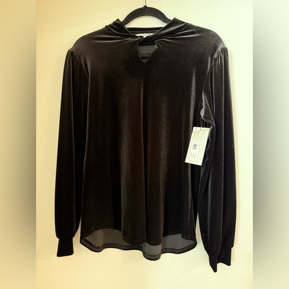 NWT SYMPLI Velvet Twist Neck Top, Long Sleeve BLACK Size 8